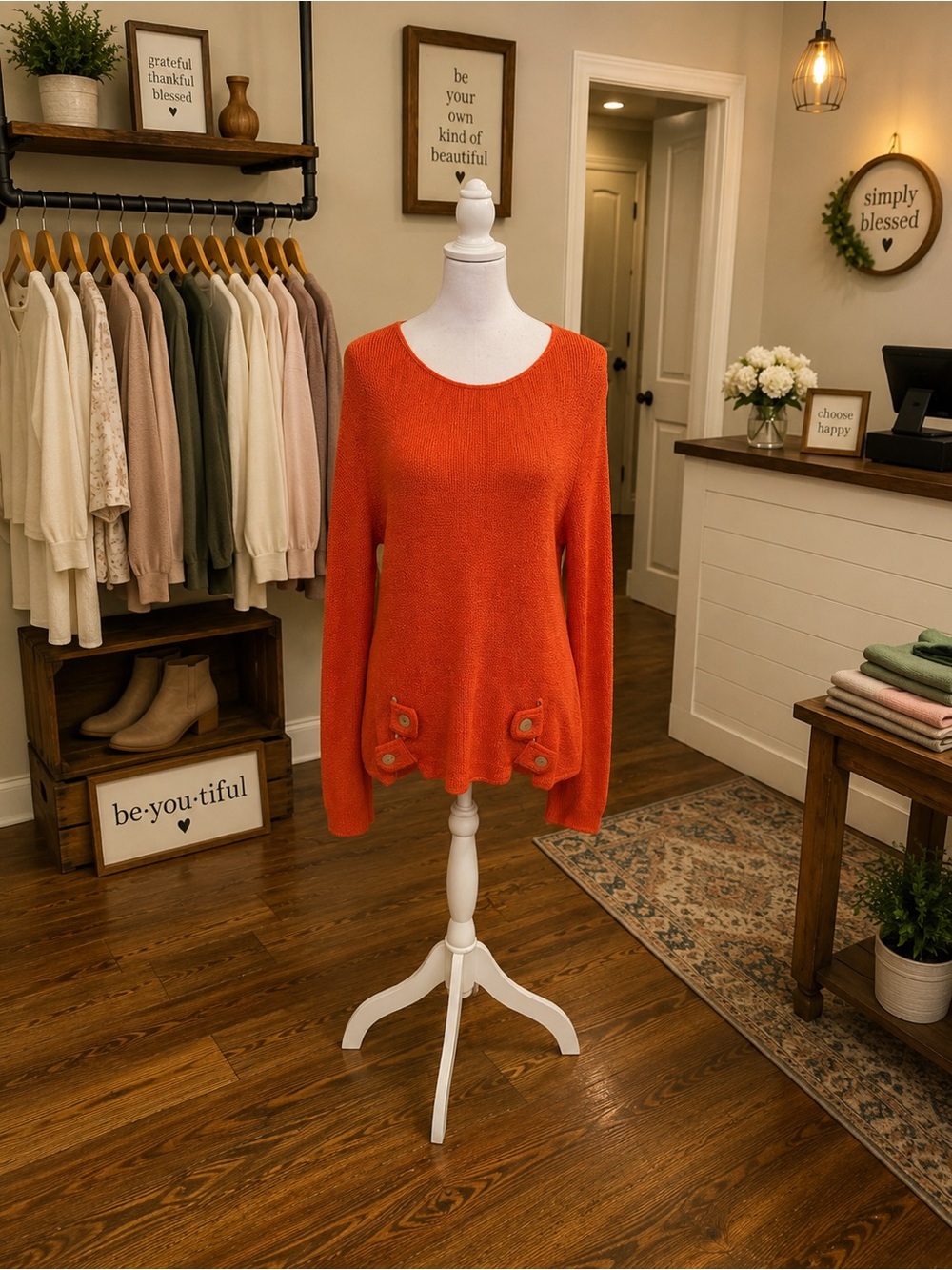 Beyond Threads Burnt Orange Textured Knit Sweater - Size Large